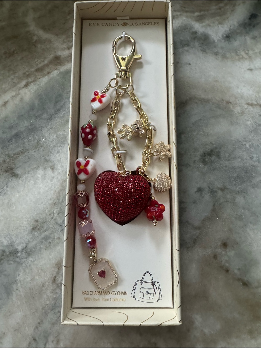 NWT Large Red Heart Bag Charm with Pretty Gold Tone Charms ❤️ BUNDLE to SAVE